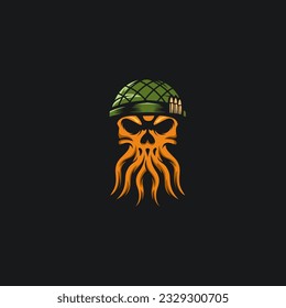 Vector Octopus Skull Army Design Ilustration