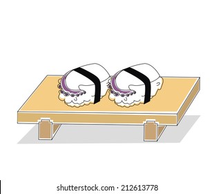 Vector of Octopus sushi on wooden sushi plate 