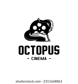 vector octopus tentacles carrying film roll, animal and cinema vector