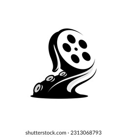 vector octopus tentacles carrying film roll, animal and cinema vector