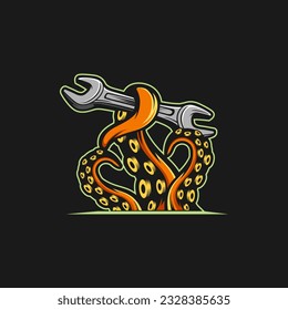 Vector Octopus Tool Logo Design Illustration