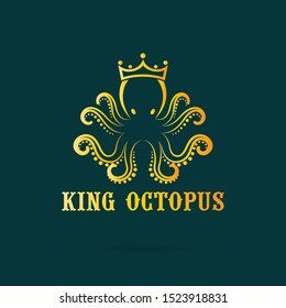 Vector of an octopus wear a crown on dark blue background. Sea animal. King octopus logo or icon., Easy editable layered vector illustration.