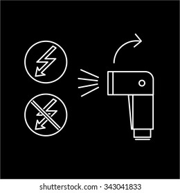 vector off camera speedlite flash linear icon and infographic | illustrations of gear and equipment for professional photographers and amateurs white isolated on black background