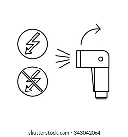vector off camera speedlite flash linear icon and infographic | illustrations of gear and equipment for professional photographers and amateurs bladk isolated on white background