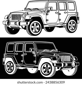 vector off road cars drawing, illustration, cars coloring book svg