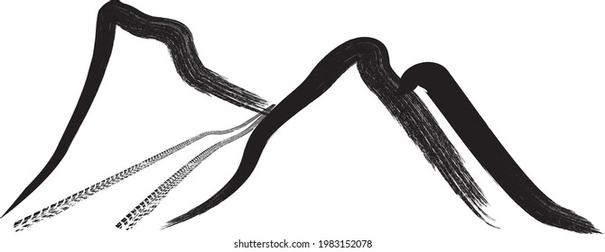 Vector off road mountain . Textured Tire Track . Design Element . Car tread peaks silhouette . Mud splash grunge texture. Tyre track banner 