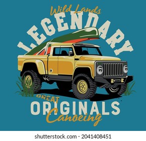 vector off road truck and canoeing illustration