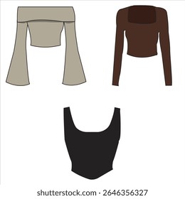 vector off - shoulder top bell sleeves top long sleeves crop top