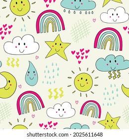 vector off white happy day seamless pattern background. Perfect for fabric, scrapbooking, wallpaper projects, nursery.