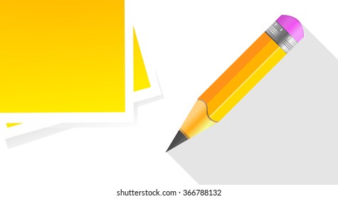 Vector office background - sticky notes and wooden pencil. Isolation over white background