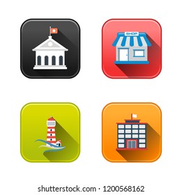 vector office building illustrations - home, house and residential real estate icons