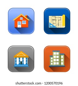 vector office building illustrations - home, house and residential real estate icons