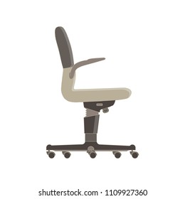 Vector office chair flat icon isolated. Furniture side view illustration design style. Arm armchair  boss business comfort. Element empty ergonomic shape office silhouette seat symbol. White.
