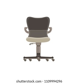 Vector office chair flat icon isolated. Furniture side view illustration design style. Arm armchair boss business comfort. Element empty ergonomic shape silhouette seat symbol. White.