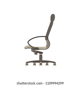 Vector office chair flat icon isolated. Furniture side view illustration design style. Arm armchair boss business comfort. Element empty ergonomic shape silhouette seat symbol. White.