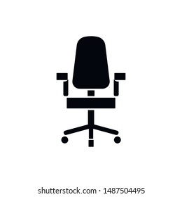 Vector office chair flat icon isolated. Furniture side view illustration design style. Arm armchair black boss business comfort - vector