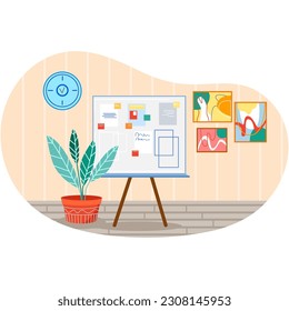 Vector office chalkboard with graph and notice