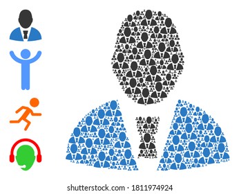 Vector office clerk collage is organized from repeating self office clerk pictograms. Recursion collage from office clerk. Some other icons are present in this vector.