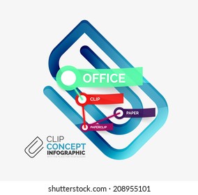Vector office clip infographic concept. Modern flat line art icon design with cloud tags on transparent stickers