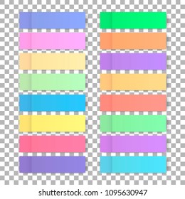 Vector office color post sticks for design. Sticker set isolated on transparent background. Paper sticky tape with shadow.