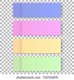 Vector office color post sticks for design. Sticker set isolated on transparent background. Paper sticky tape with shadow. 