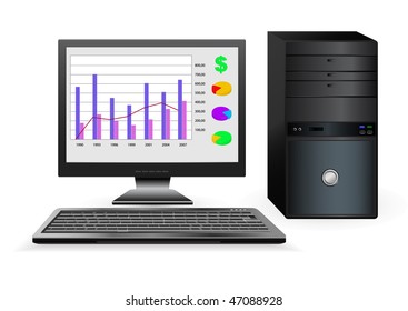 vector office computer with business diagram