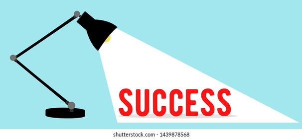 Vector of an office desktop lamp shinning on a word success 