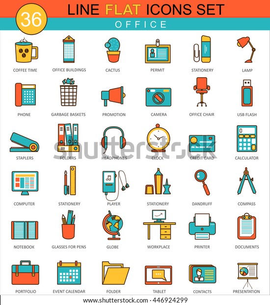 Vector Office Flat Line Icon Set Stock Vector (Royalty Free) 446924299 ...