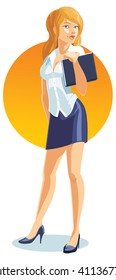 Vector office girl or secretary holding folders