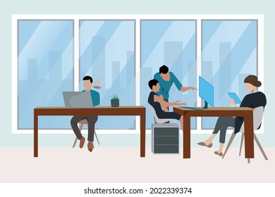 Vector office indoor image with cool color