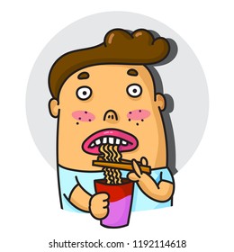 Vector of Office man eating noodle cup very cute and clean because he have no money