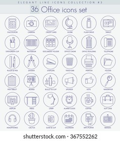 Vector Office Outline icon set. Elegant thin line style design.