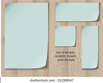 vector office set of empty light blue sheets with folded corners