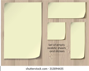 vector office set of empty light yellow sheets with folded corners