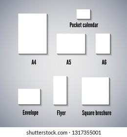 vector office set of empty white paper sheets of different size. Blanc template collection