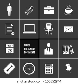 Vector Office Stationery and Documents Icons Set