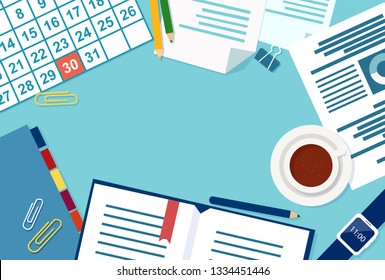Vector of an office work place of a busy employee