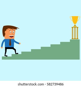Vector office worker climbs the ladder to the goal