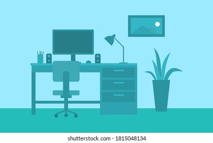 Ilustración plana del espacio de trabajo de la oficina del vector