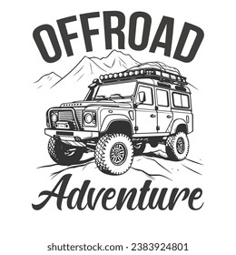 Vector off-road adventure car illustration isolated on white background.Extreme off-road vehicle suv on mountain