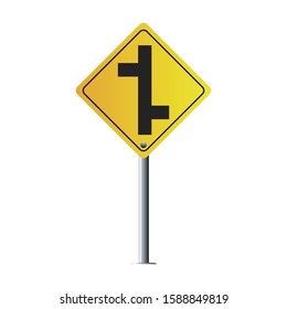 Vector Offset road junction, left and right isolated on white background. Warning signs. Traffic Sign. illustration eps 10.
