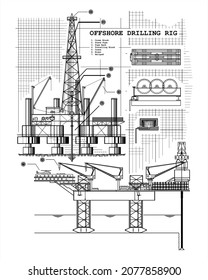 Vector Offshore Drilling Rig Can Be Used As Architectural Sketch For Industrial Sample Needs