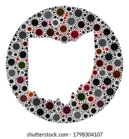Vector Ohio State map collage of flu virus. Infection attacks the quarantine territory from outside. Hole circle Ohio State map collage created with infection items.