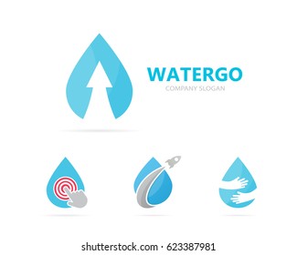 Vector of oil and arrow up logo combination. Drop and growth symbol or icon. Unique water and aqua logotype design template.