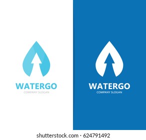 Vector of oil and arrow up logo combination. Drop and growth symbol or icon. Unique water and aqua logotype design template.