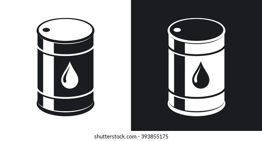 Vector oil barrel icon. Two-tone version on black and white background