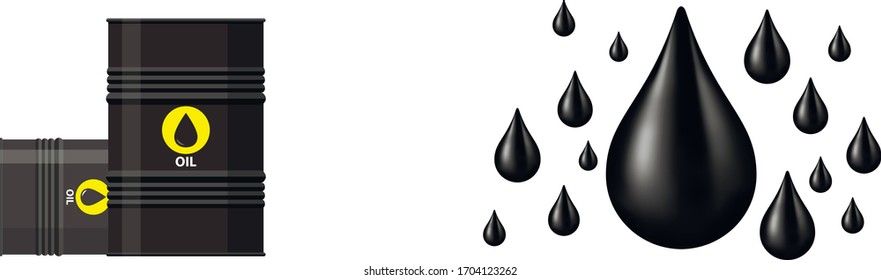 Vector oil barrels and drops