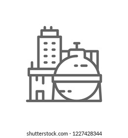 Vector oil factory, chemical plant, industrial building line icon. Symbol and sign illustration design. Isolated on white background