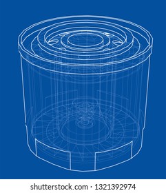 Vector oil filter concept. Vector rendering of 3d. Wire-frame style. The layers of visible and invisible lines are separated