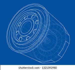 Vector oil filter concept. Vector rendering of 3d. Wire-frame style. The layers of visible and invisible lines are separated